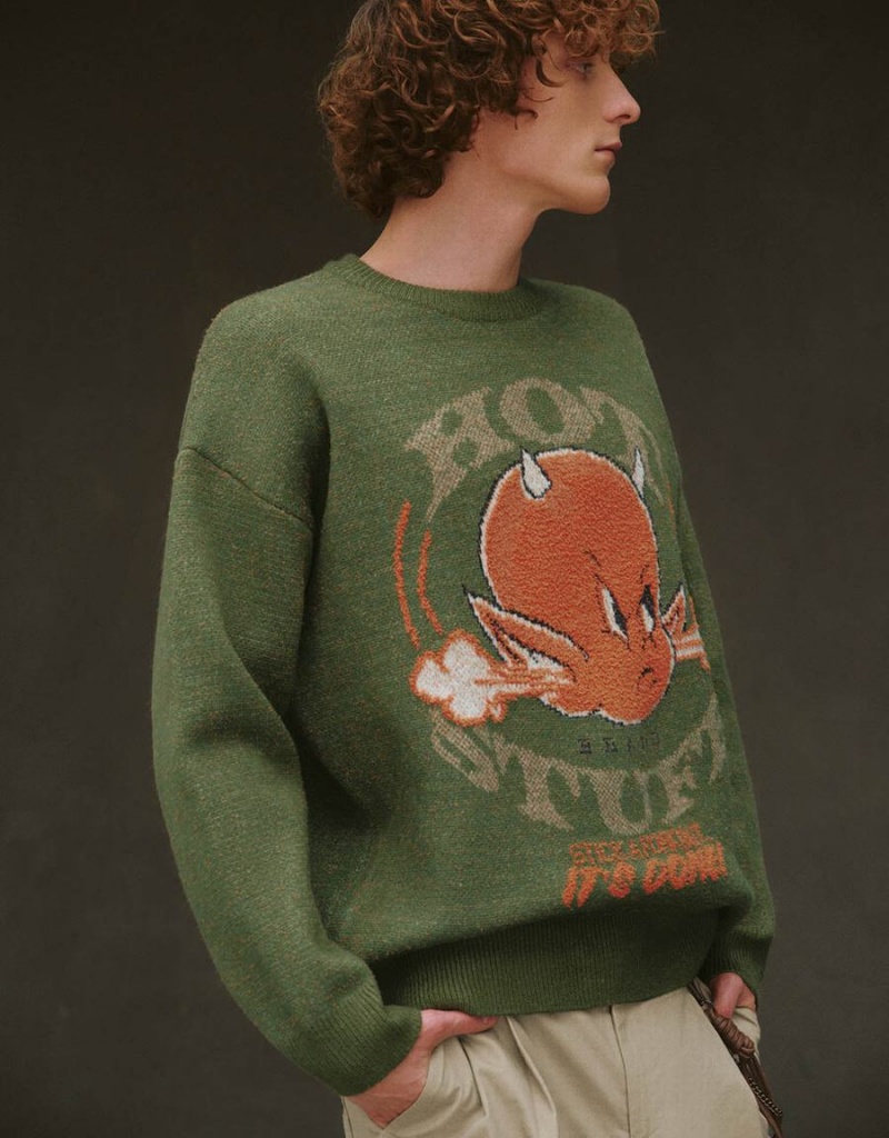 Cárdigan Urban Revivo Drop Shoulder Sleeve Crew Neck De Punto Hombre Verdes | BHP7325FW