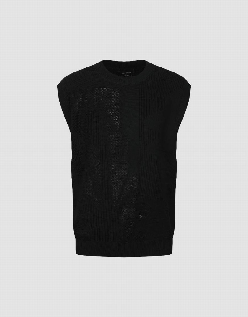 Cárdigan Urban Revivo Embossed Crew Neck De Punto Hombre Negros | ZRO5198XP