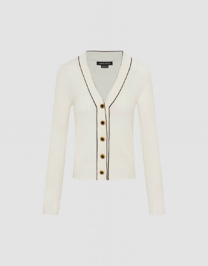 Cárdigan Urban Revivo Flaco V-Neck De Punto Mujer Blancos | YBD676XX