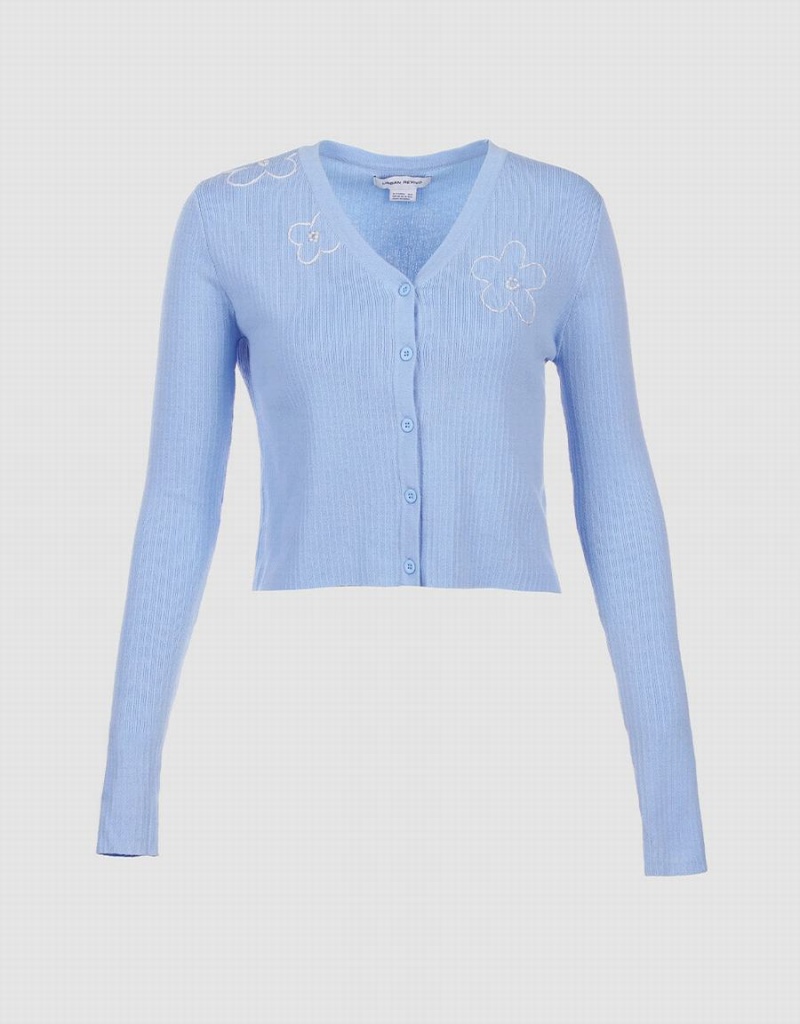 Cárdigan Urban Revivo Floral Embroidery Button Up Mujer Azules | UVF9374LO
