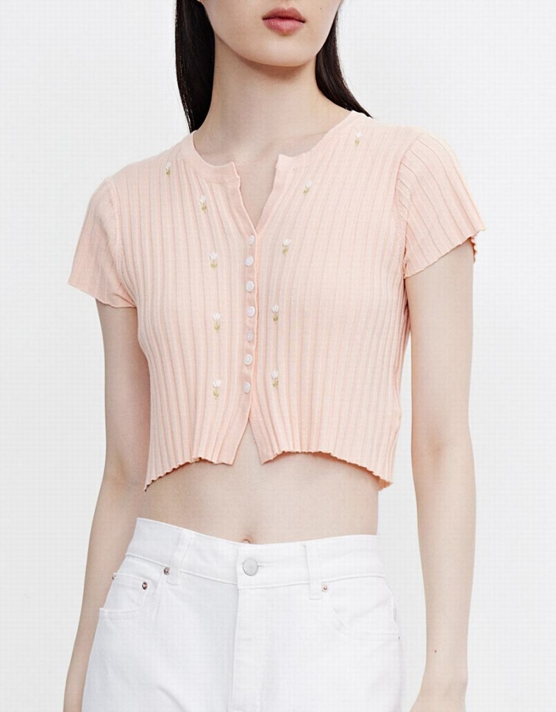 Cárdigan Urban Revivo Flower Cropped Knit Top Mujer Rosas | CYD132ZL