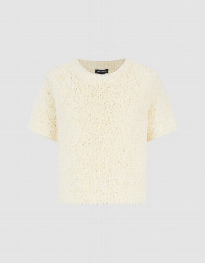 Cárdigan Urban Revivo Fluffy Crew Neck De Punto Mujer Blancos | OSO183JW