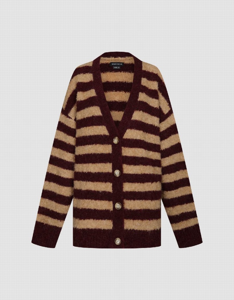 Cárdigan Urban Revivo Furry A Rayas V-Neck De Punto Mujer Marrom Multicolor | TMU2160AE