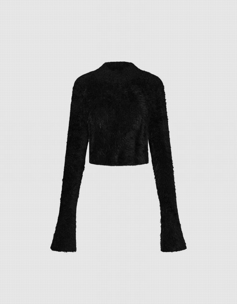 Cárdigan Urban Revivo Furry Turtle Neck De Punto Mujer Negros | CZC3477YB