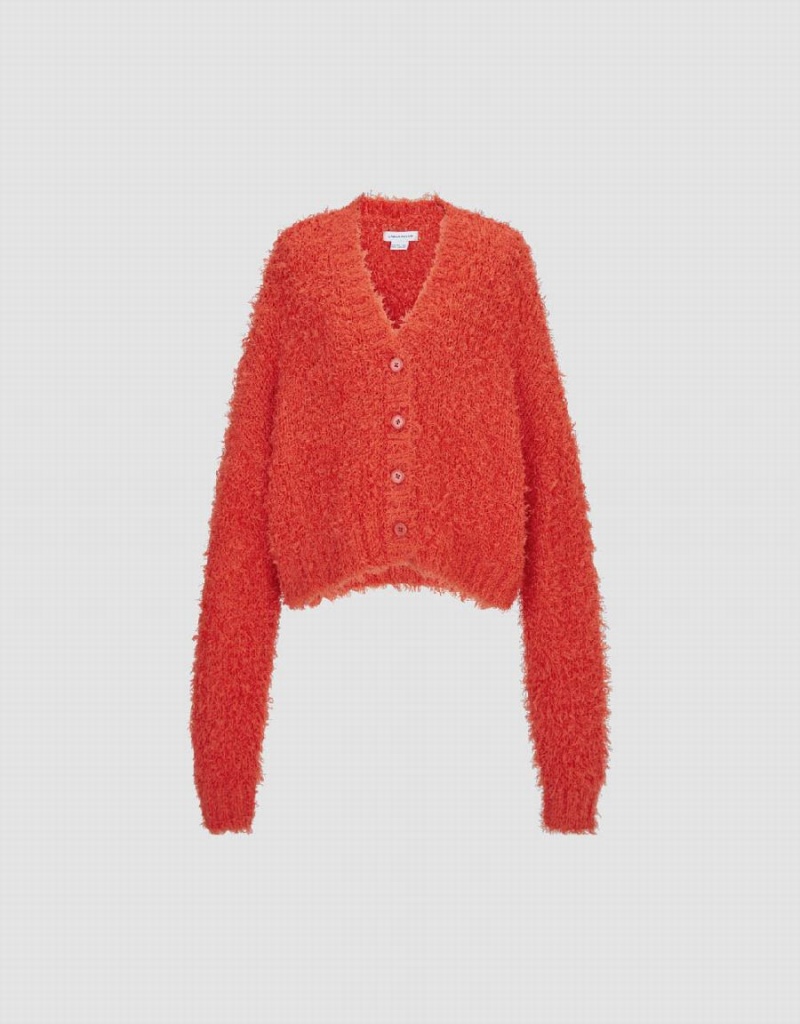 Cárdigan Urban Revivo Furry V-Neck De Punto Mujer Naranjas | IXR3749WG