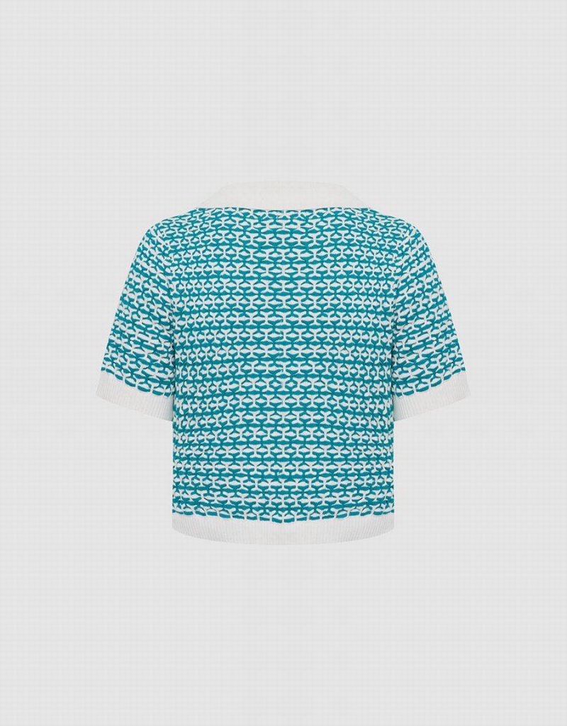 Cárdigan Urban Revivo Geo Pattern Contrast Trim De Punto Top Mujer Verdes | PME5572UB
