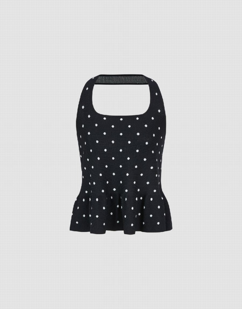 Cárdigan Urban Revivo Halter Neck Polka Dot De Punto Top Mujer Negros | OPL4972HZ