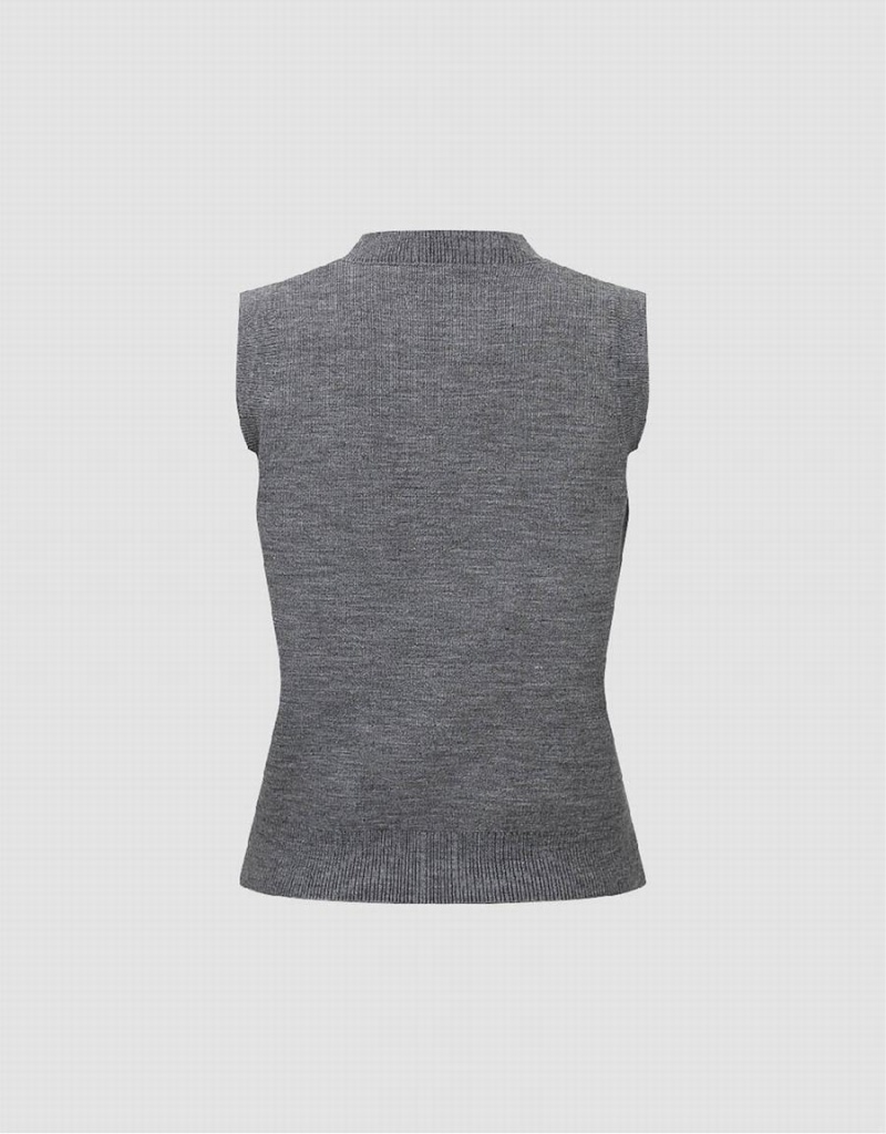Cárdigan Urban Revivo Letter Embroidered Crew Neck De Punto Mujer Grises | KLI9827HE