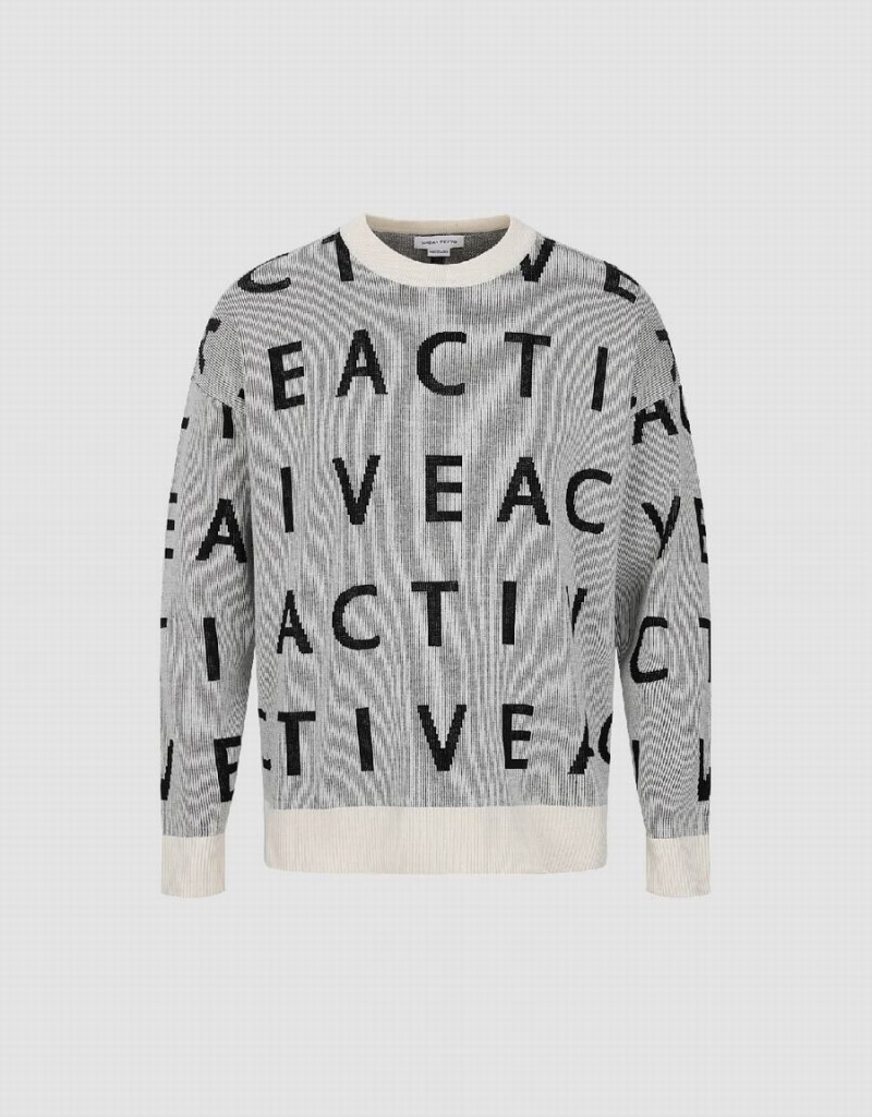 Cárdigan Urban Revivo Letter Embroidered De Punto Hombre Grises Claro | OAI7187YB