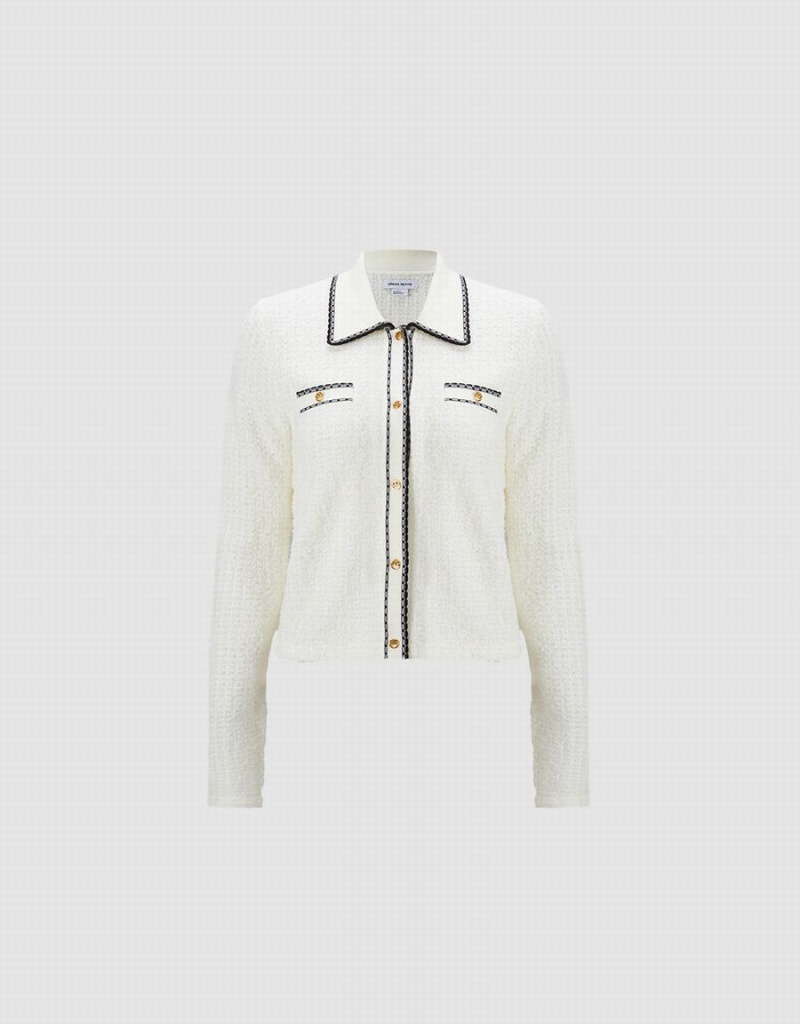 Cárdigan Urban Revivo Metallic Button Cropped Mujer Rosas Blancos | FKO8742YJ