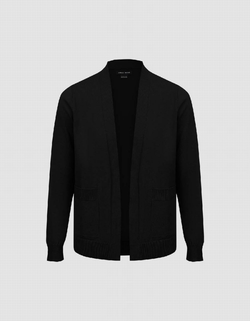 Cárdigan Urban Revivo Open Front Directo De Punto Hombre Negros | DCX458IN