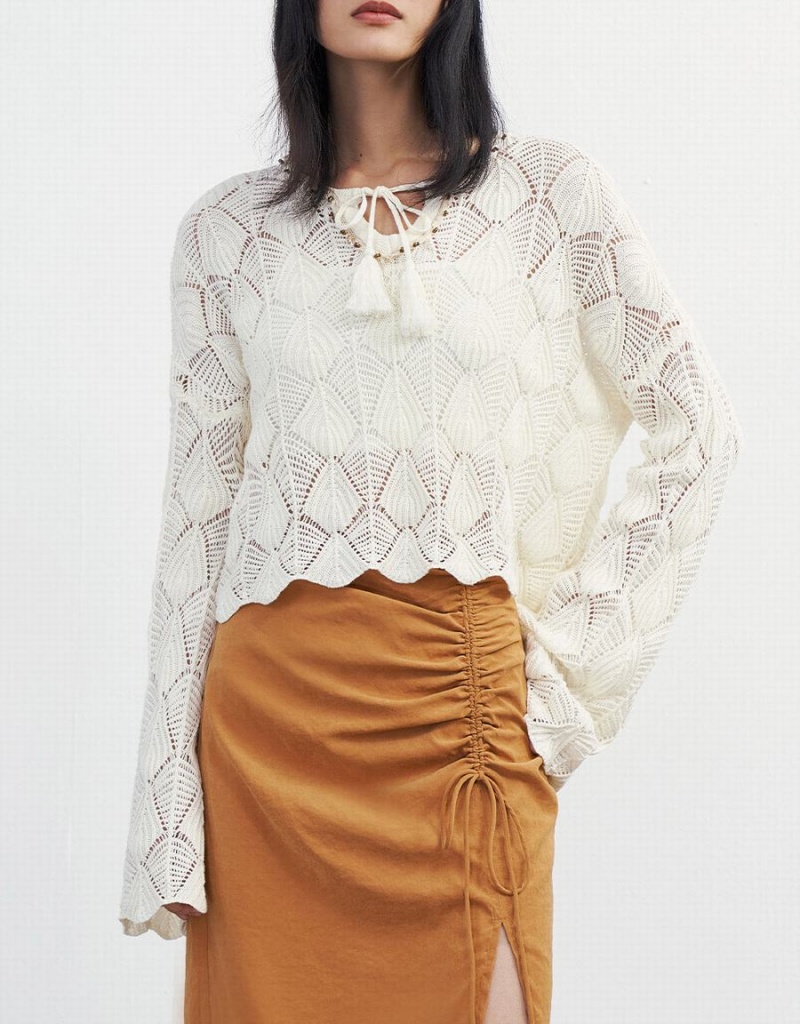Cárdigan Urban Revivo Pointelle De Punto Top Mujer Beige | DGQ1100FO