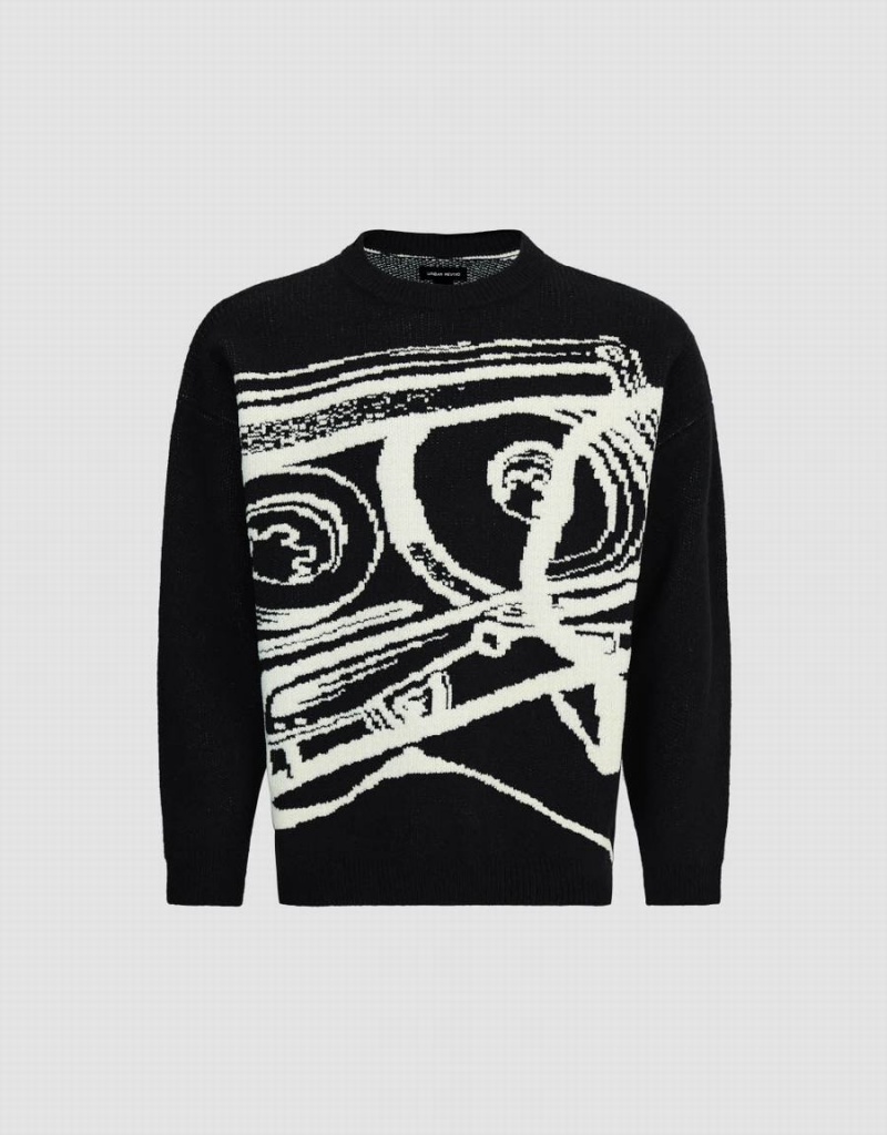 Cárdigan Urban Revivo Printed De Punto Hombre Negros | OKD9594FI