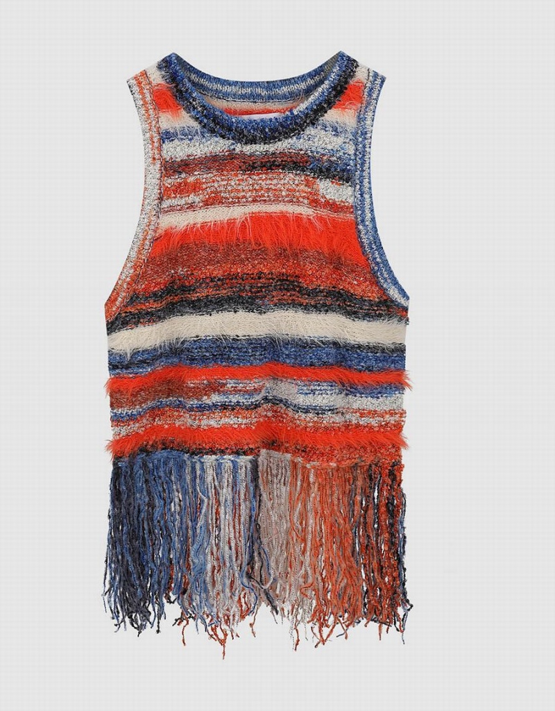 Cárdigan Urban Revivo Raw Hem Furry De Punto Mujer Rojos Multicolor | XSP2466CX