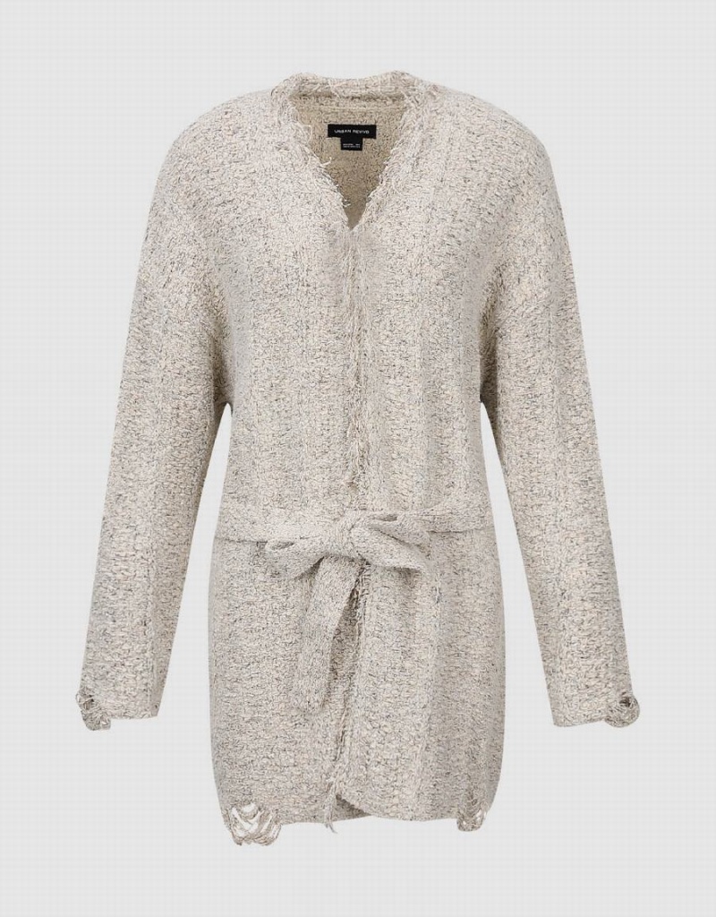 Cárdigan Urban Revivo Raw Trim De Punto Mujer Blancos | XWI3996PN
