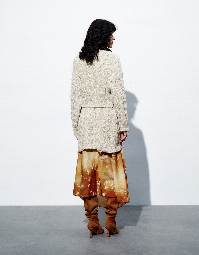 Cárdigan Urban Revivo Raw Trim De Punto Mujer Blancos | XWI3996PN