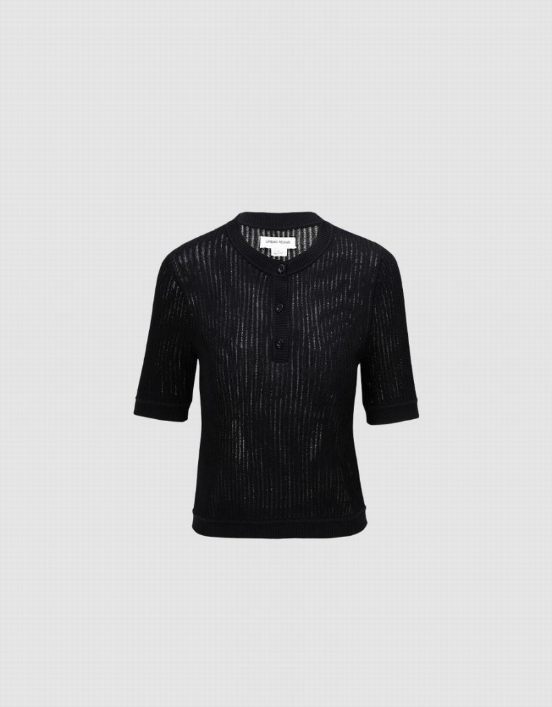 Cárdigan Urban Revivo Rib Knit Mujer Negros | ZQG2593HD