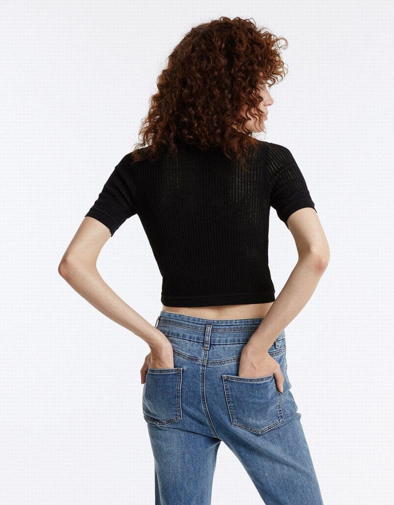 Cárdigan Urban Revivo Rib Knit Mujer Negros | ZQG2593HD