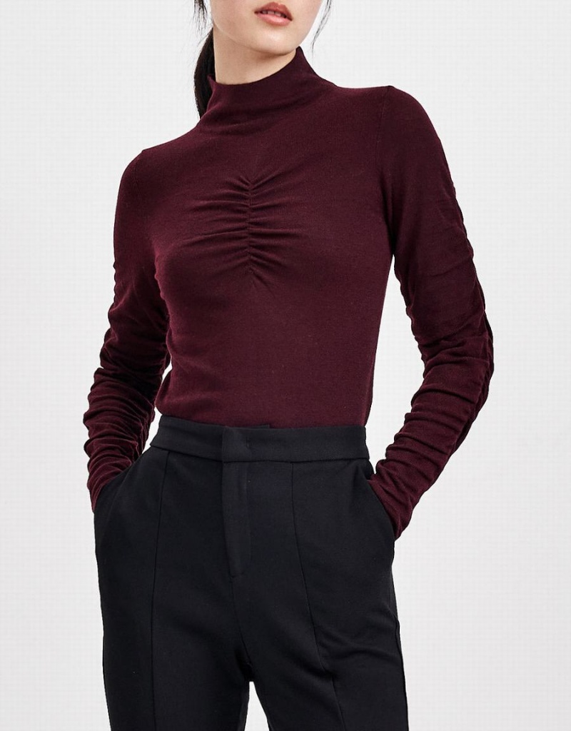 Cárdigan Urban Revivo Ruched Sleeve Fitted Knit Top Mujer Rojos | EFZ4227JG