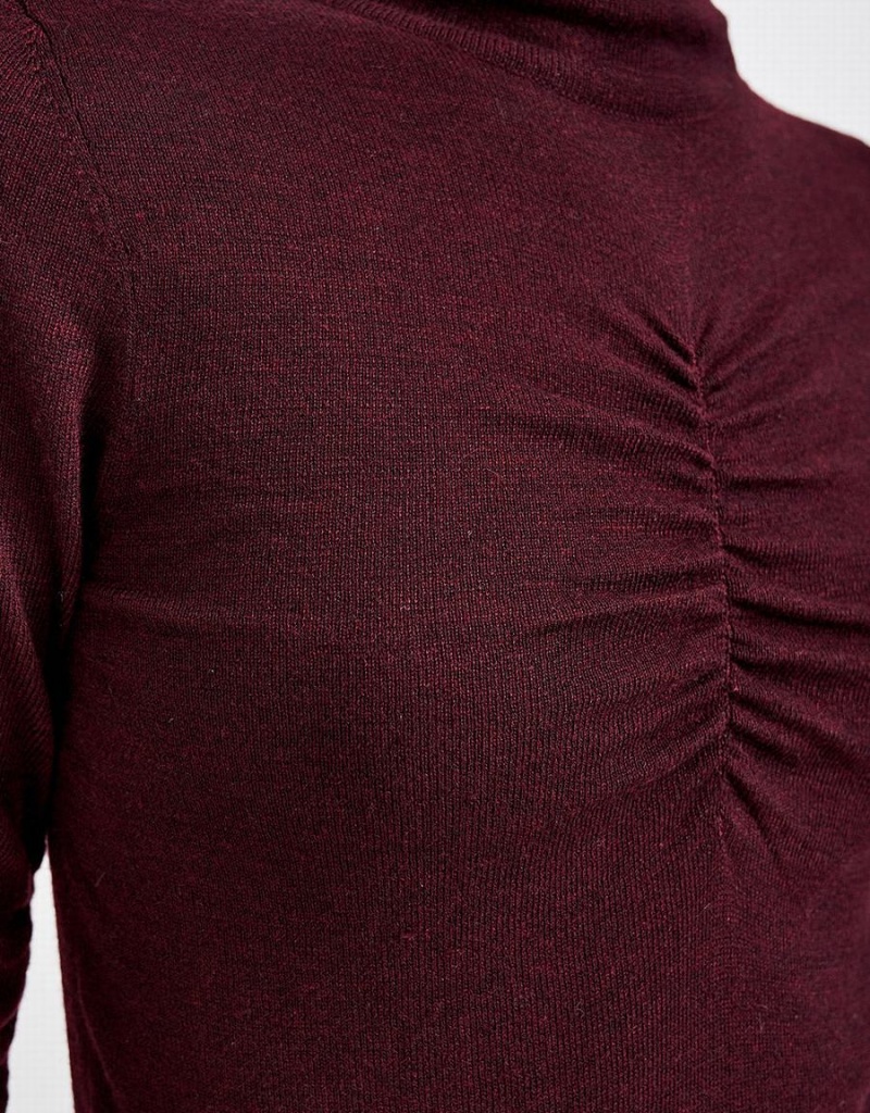 Cárdigan Urban Revivo Ruched Sleeve Fitted Knit Top Mujer Rojos | EFZ4227JG