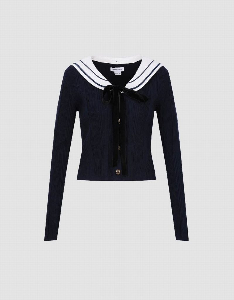 Cárdigan Urban Revivo Sailor Collar Neck De Punto Mujer Azules | VHJ4328VA