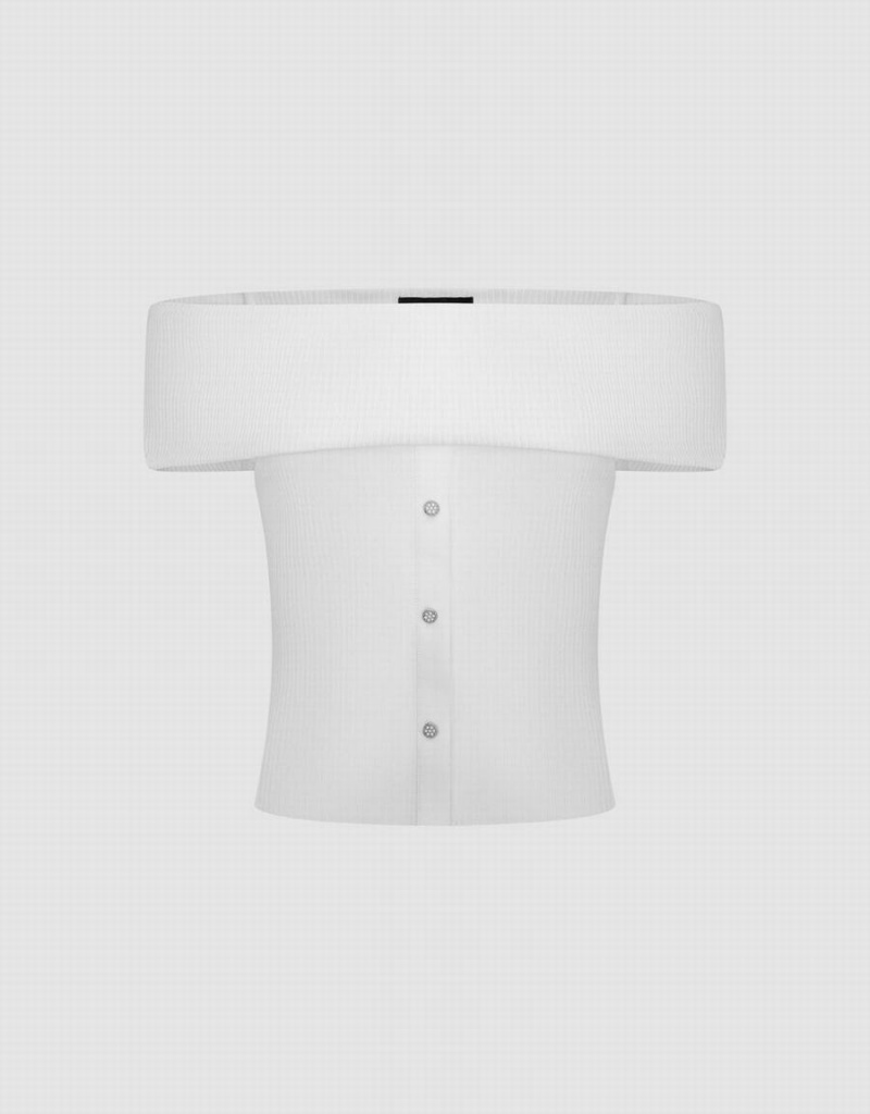 Cárdigan Urban Revivo Sin Manga Off-Shoulder De Punto Mujer Blancos | FCJ1192UP