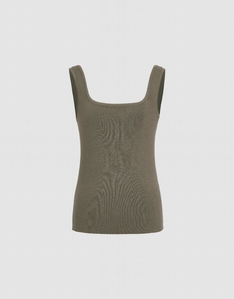 Cárdigan Urban Revivo Square-cut Collar De Punto Mujer Verdes | HPT5913BB