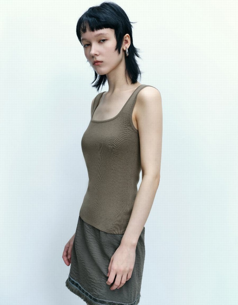 Cárdigan Urban Revivo Square-cut Collar De Punto Mujer Verdes | HPT5913BB