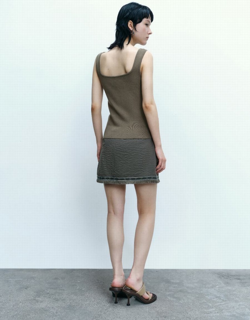 Cárdigan Urban Revivo Square-cut Collar De Punto Mujer Verdes | HPT5913BB