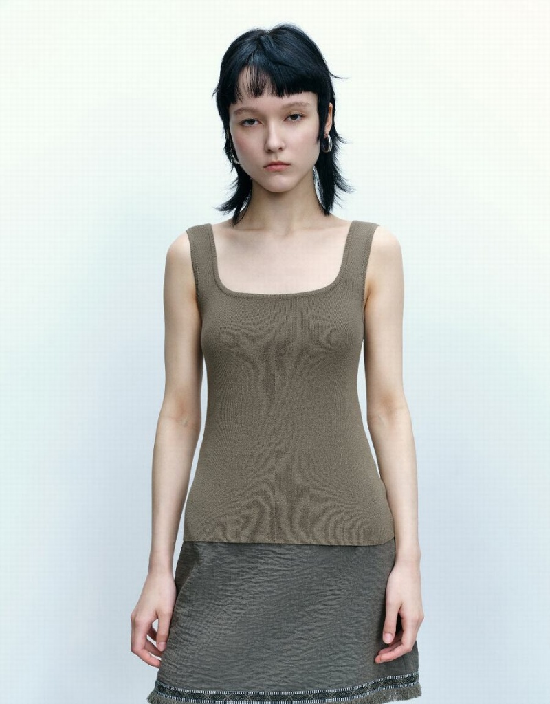 Cárdigan Urban Revivo Square-cut Collar De Punto Mujer Verdes | HPT5913BB