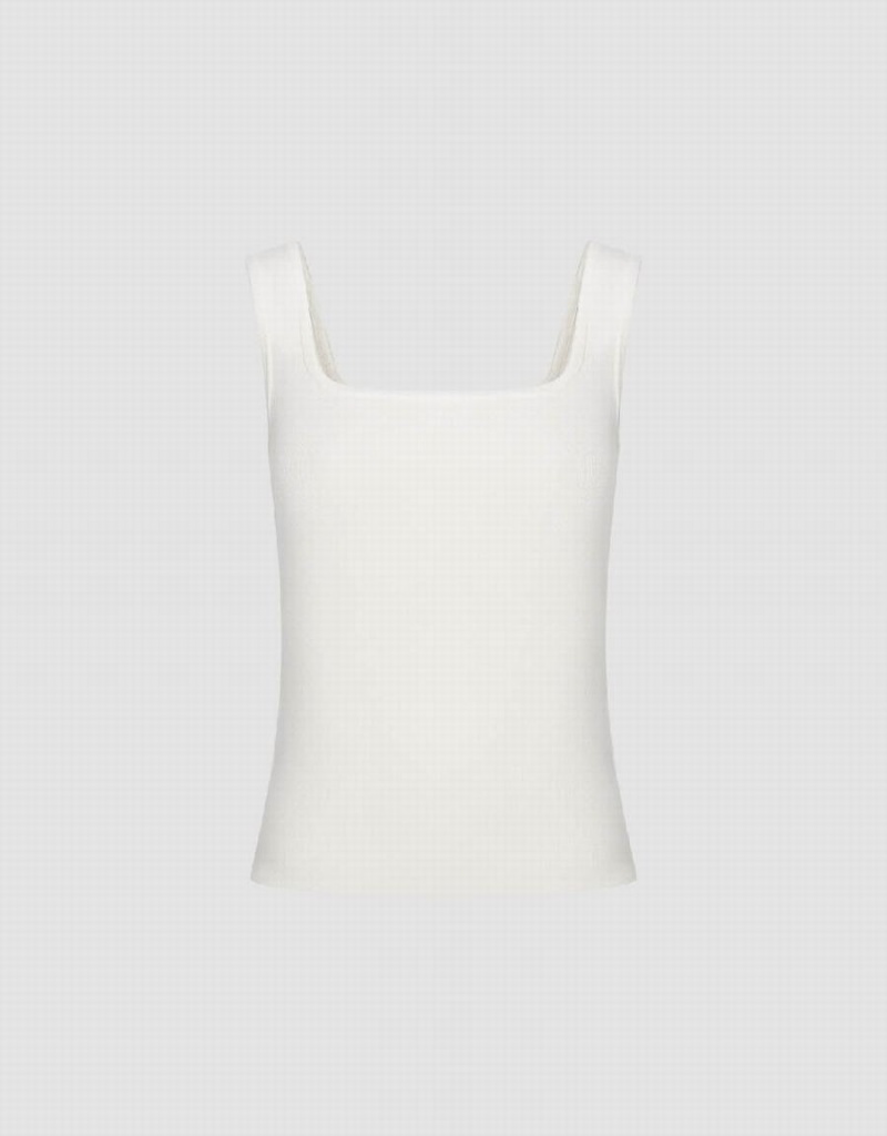 Cárdigan Urban Revivo Square-cut Collar De Punto Mujer Blancos | BUH6014PQ