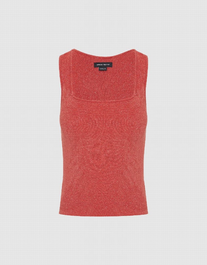 Cárdigan Urban Revivo Square-cut Collar De Punto Mujer Naranjas | BCQ9471YQ