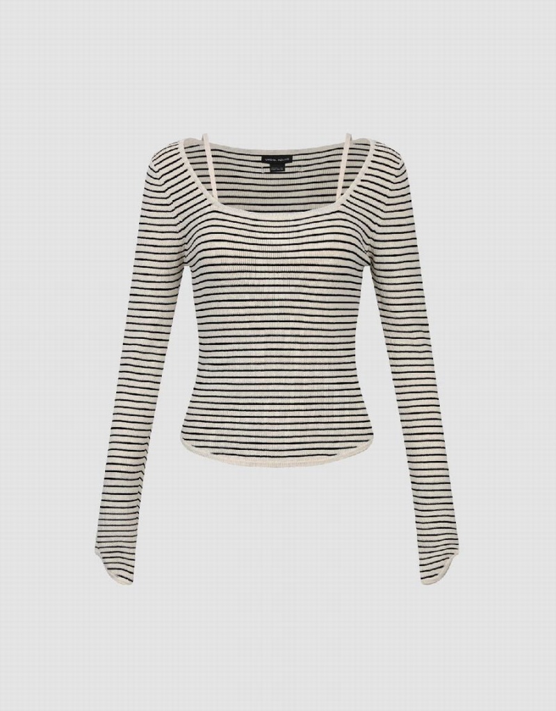 Cárdigan Urban Revivo Standard Sleeve Square-cut Collar De Punto Mujer Negros | DWO6048QZ
