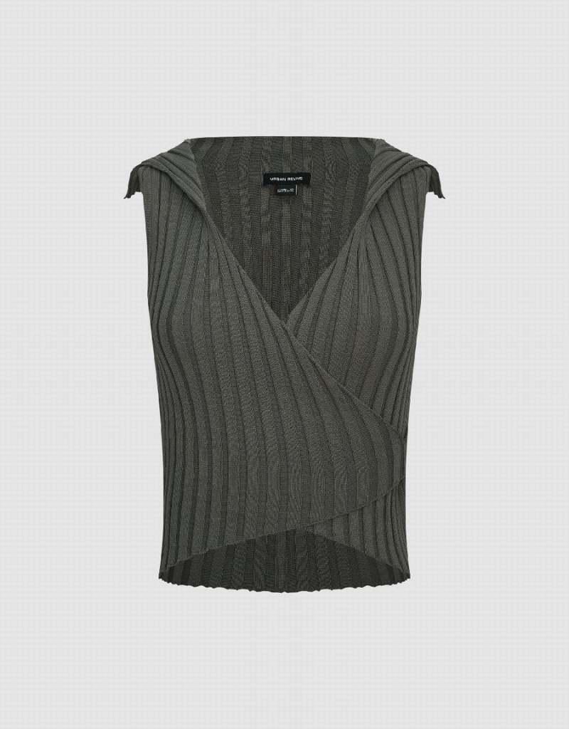 Cárdigan Urban Revivo Surplice Neck De Punto Mujer Verdes | URN4817UX