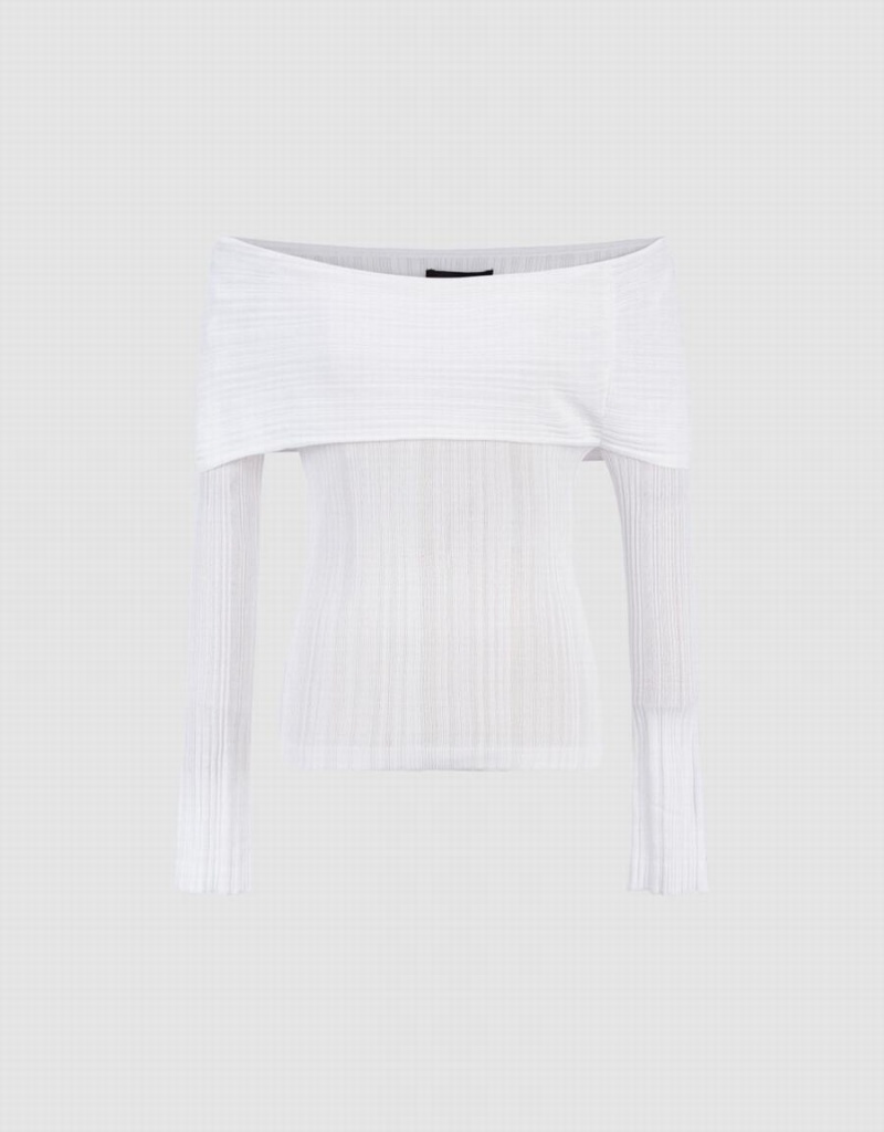 Cárdigan Urban Revivo Textured Crew Neck De Punto Mujer Blancos | PFI3349HM