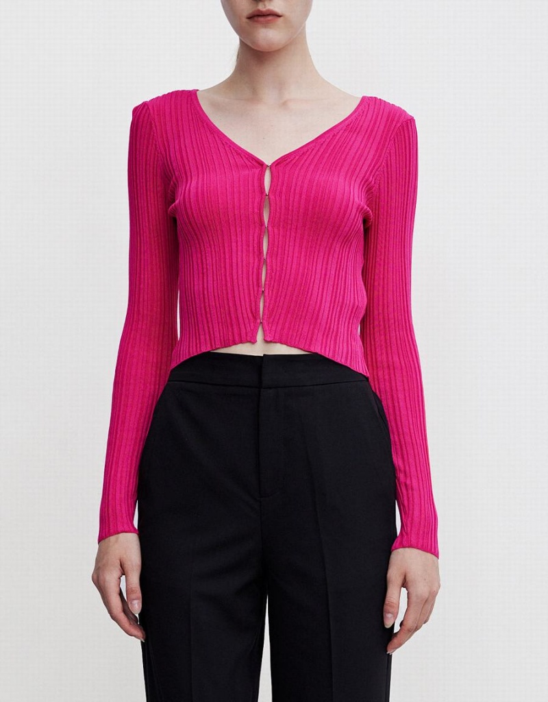 Cárdigan Urban Revivo Textured Rib Knit Mujer Rosas Rojos | FQA5228YF