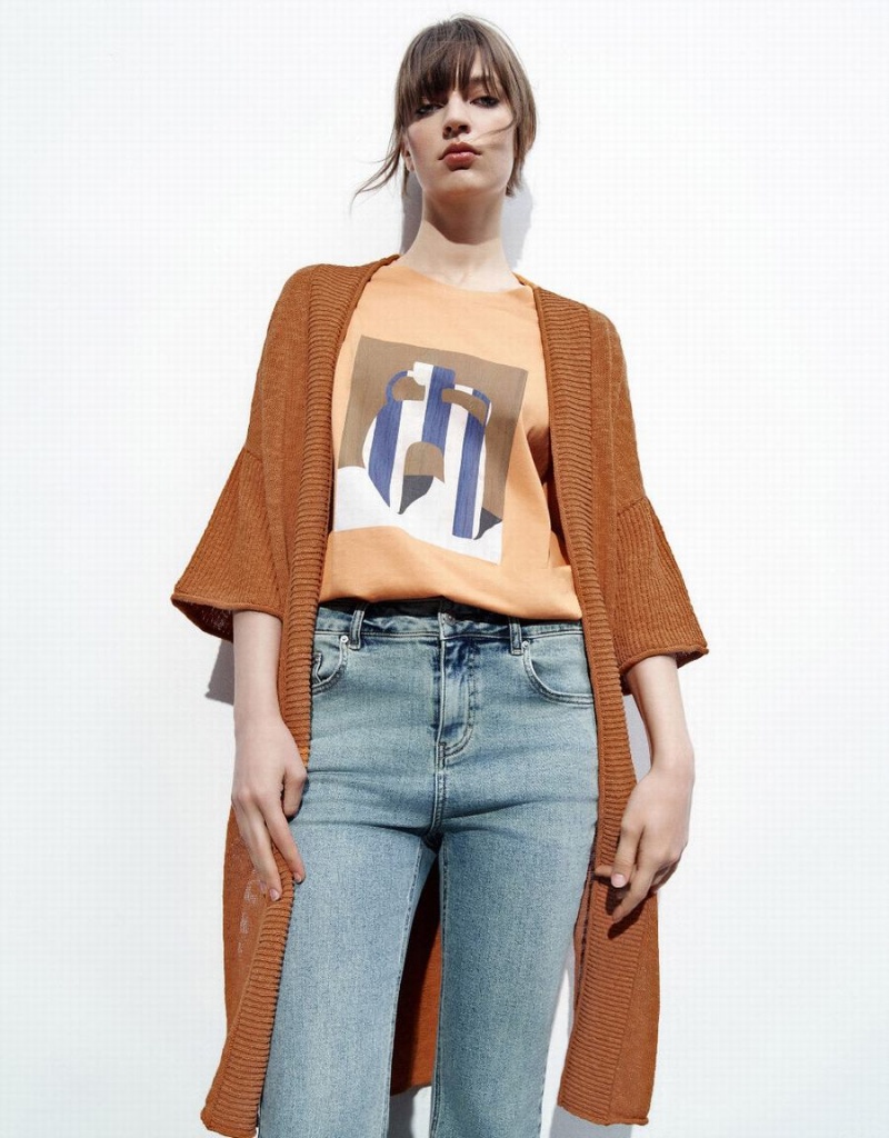Cárdigan Urban Revivo Tie Front De Punto Mujer Naranjas | RHR6064DV
