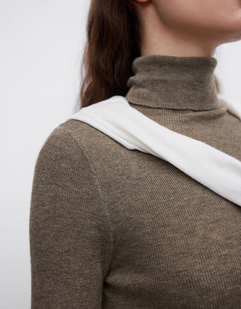 Cárdigan Urban Revivo Turtle Neck Flaco De Punto Mujer Kaki | RUU4970LA