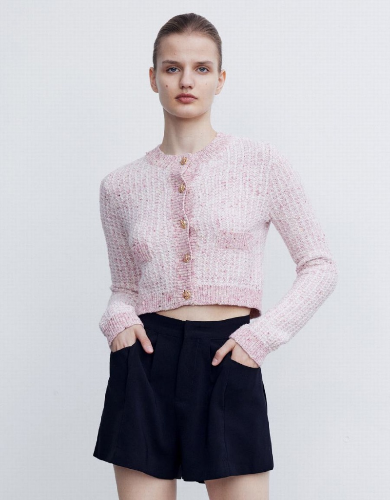 Cárdigan Urban Revivo Tweed Button Up Mujer Rosas | MBJ9634GK