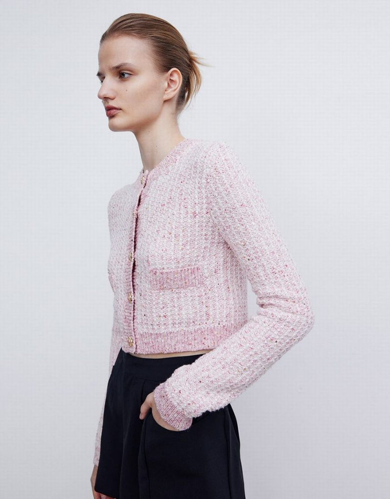 Cárdigan Urban Revivo Tweed Button Up Mujer Rosas | MBJ9634GK