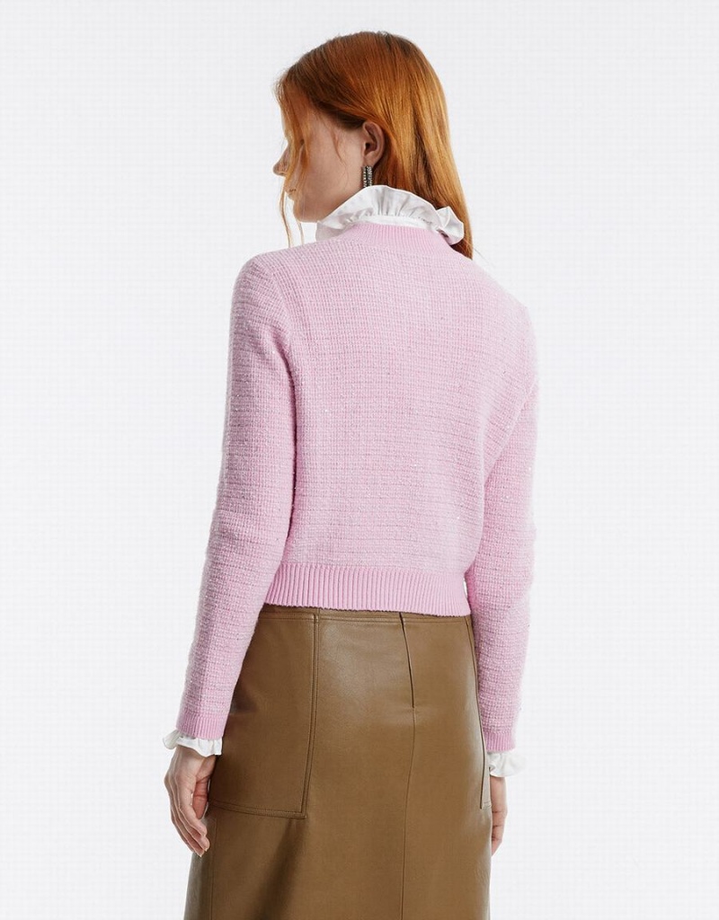 Cárdigan Urban Revivo Tweed Button Up Mujer Rosas | CSW6546NW