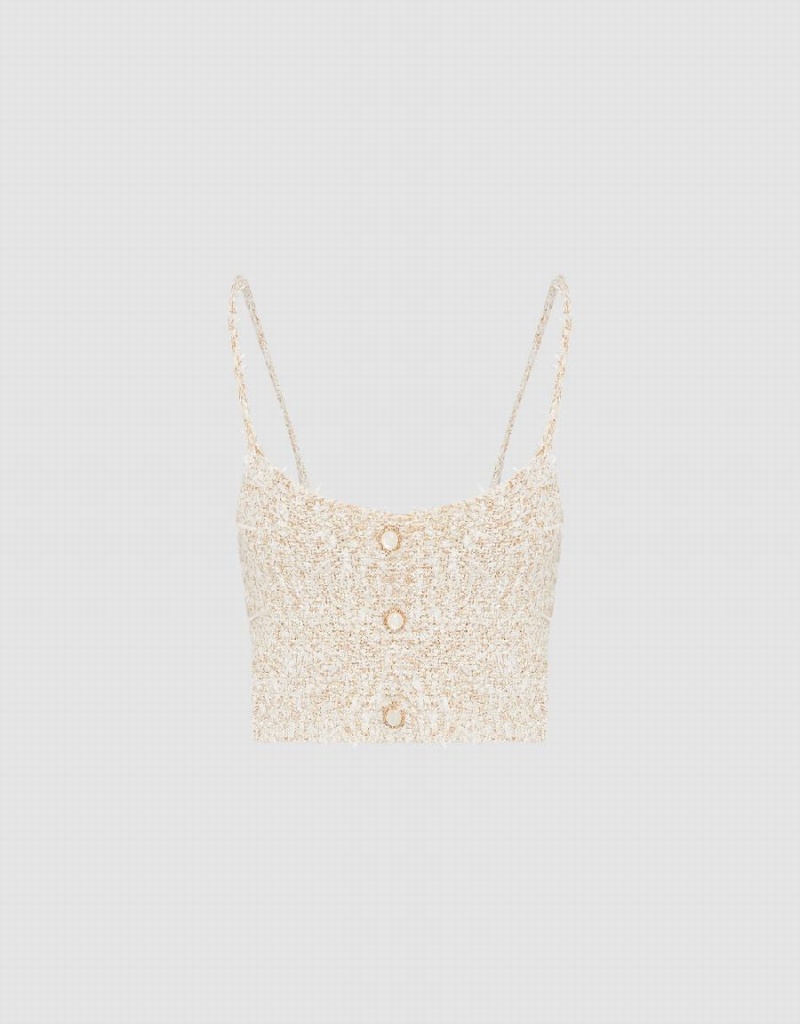 Cárdigan Urban Revivo Tweed Cami Top Mujer Beige | IQX5077JR