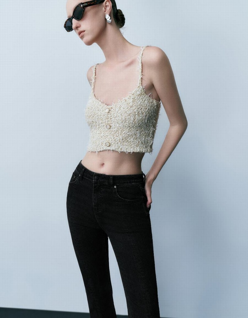Cárdigan Urban Revivo Tweed Cami Top Mujer Beige | IQX5077JR