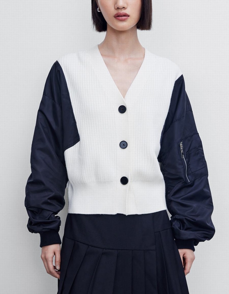 Cárdigan Urban Revivo Two Toned V-Neck De Punto Mujer Negros Blancos | JZY8081YZ