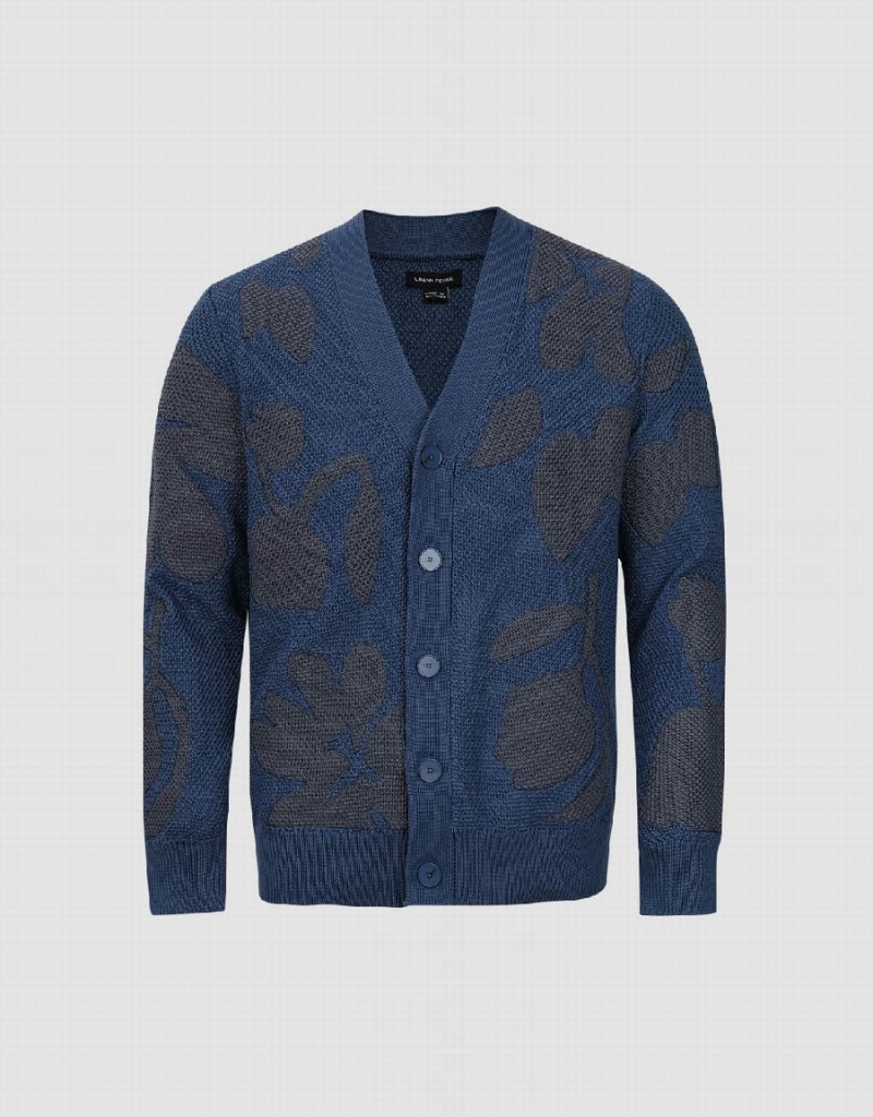 Cárdigan Urban Revivo V-Neck De Punto Hombre Azules | FHC6055OQ