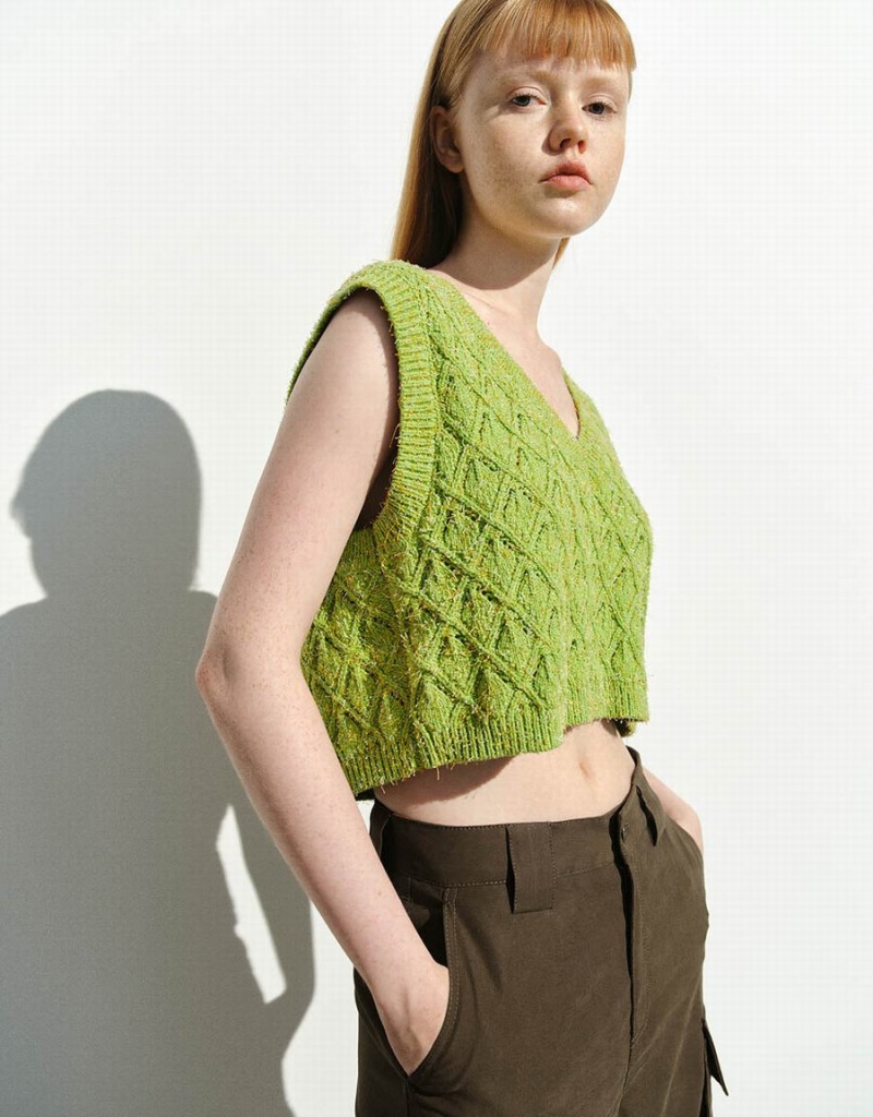 Cárdigan Urban Revivo V-Neck De Punto Mujer Verdes | WYE2273XG
