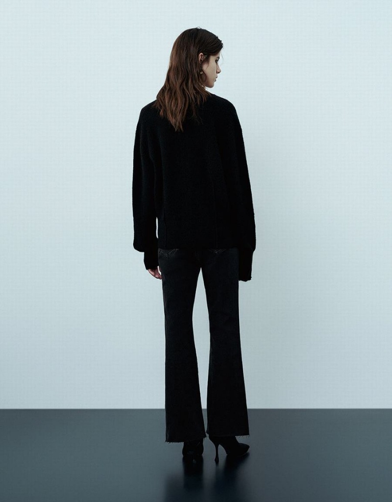 Cárdigan Urban Revivo V-Neck De Punto Mujer Negros | UTP8332MH