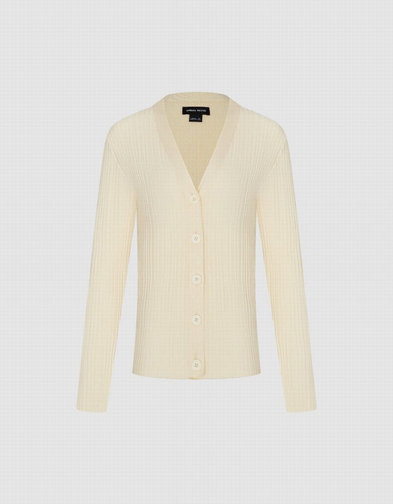 Cárdigan Urban Revivo V-Neck De Punto Mujer Blancos | FIC463VM