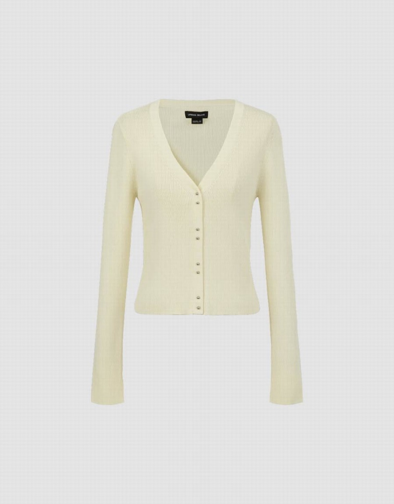 Cárdigan Urban Revivo V-Neck De Punto Mujer Amarillos | YJT1292WG