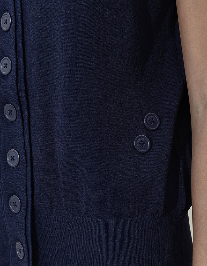 Cárdigan Urban Revivo V-Neck De Punto Waistcoat Mujer Azules | HSD3170XM